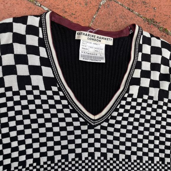 1990s katherine hamnett london checkerboard sweater - Picture 2 of 5